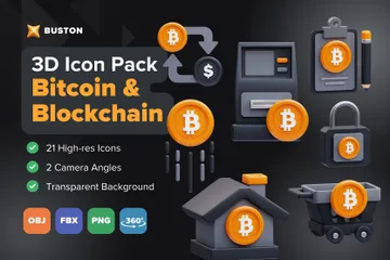 Bitcoin e Blockchain Pacote de Icon 3D