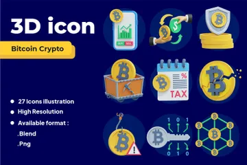 Criptomoeda Bitcoin Pacote de Icon 3D