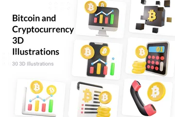 Bitcoin e criptomoeda Pacote de Illustration 3D