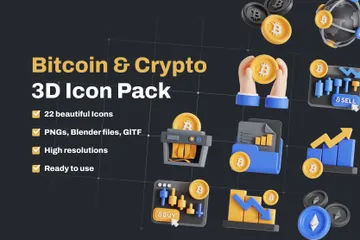 Bitcoin e criptomoeda Pacote de Icon 3D