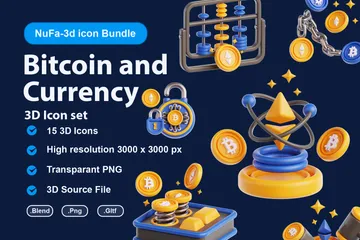 Bitcoin e moeda Pacote de Icon 3D