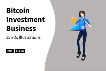 Bitcoin-Investment-Geschäftsfrau 3D Illustration Pack