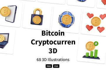 Bitcoin-Kryptowährung 3D Icon Pack