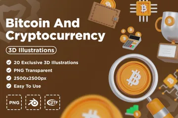 Bitcoin und Kryptowährung 3D Icon Pack