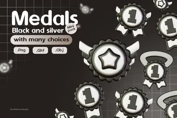 Black And Silver Medals 3D Icon Pack