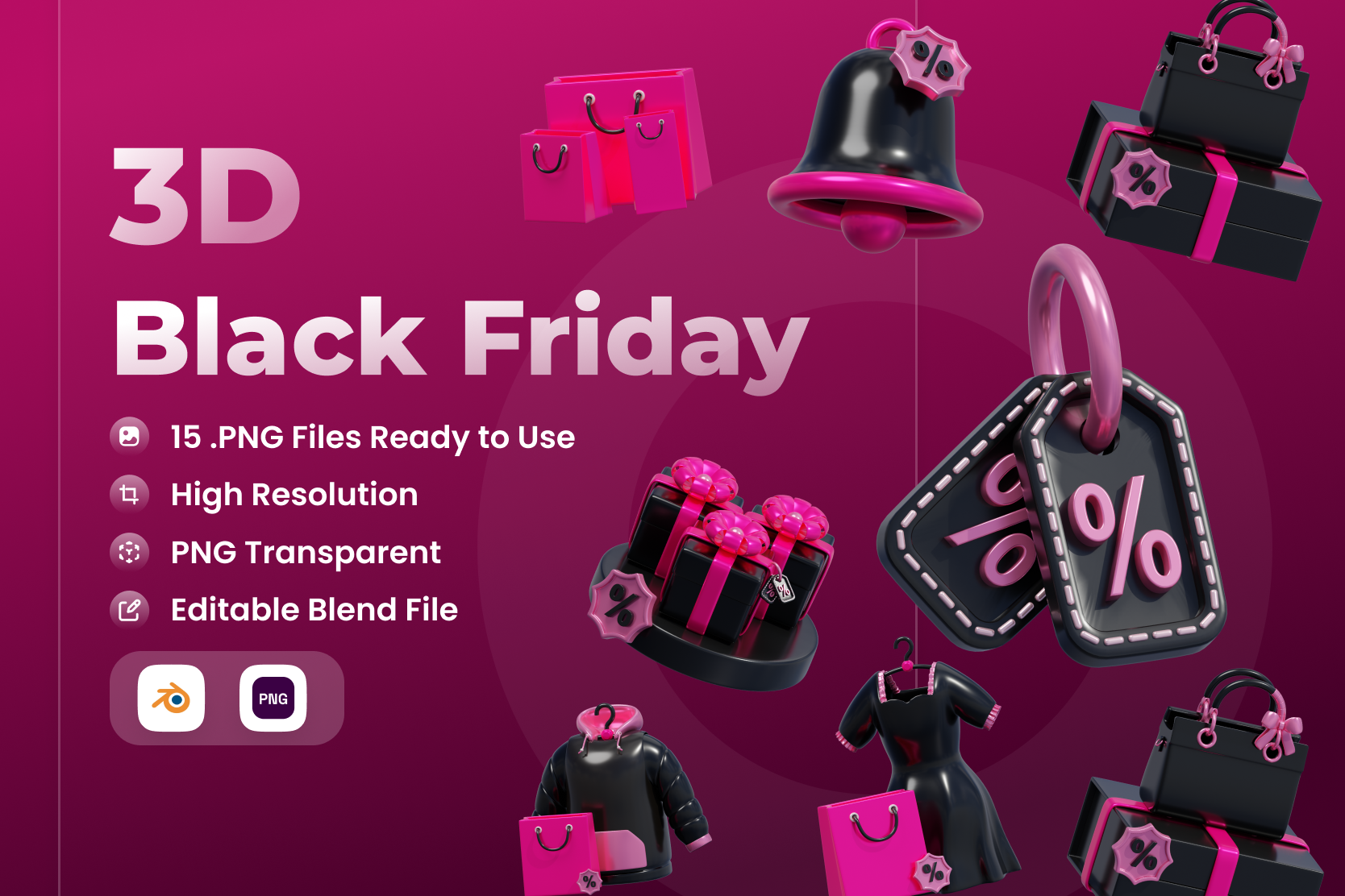 Premium Black Friday 3D Illustration pack from & Shopping 3D