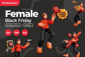 Black Friday Female Character 3D Illustration Pack