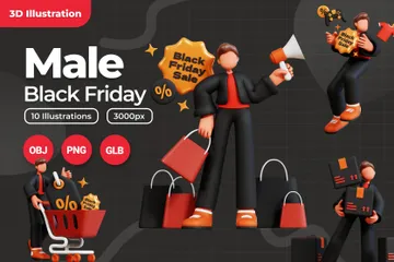Black Friday Male Character 3D Illustration Pack
