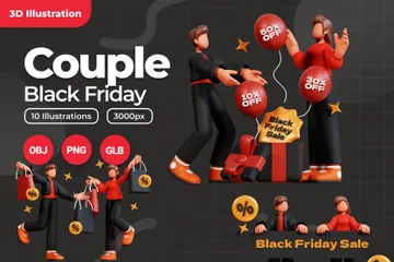 Black Friday-Paar-Charakter 3D Illustration Pack