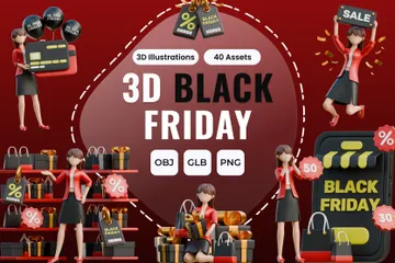 Black Friday Shopping Girl 3D Illustration Pack