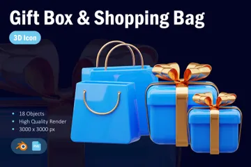 Blaue Geschenkpackung mit Einkaufstüte 3D Icon Pack