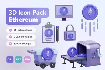 Ethereum e Blockchain Pacote de Icon 3D