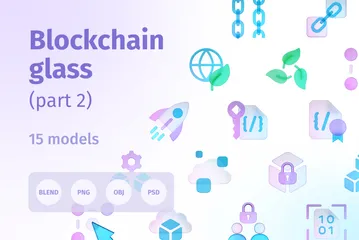 Vidro Blockchain Parte 2 Pacote de Icon 3D