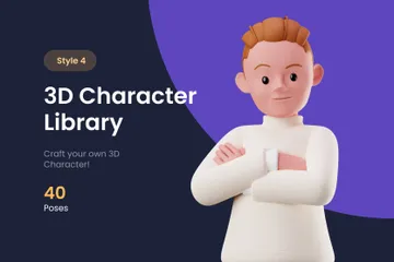 Bibliothek mit Charakterposen für blonde Männer 3D Illustration Pack