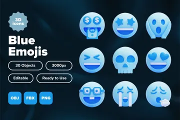 Blue Emojis 3D Icon Pack