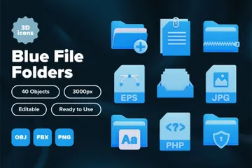 Blue File Folders 3D Icon Pack