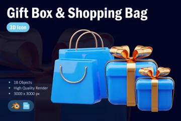 Blue Gift Box With Shopping Bag 3D Icon Pack
