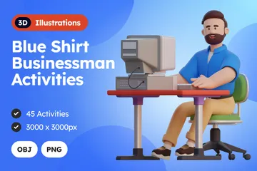 Blue Shirt Businessman Activities 3D Illustration Pack