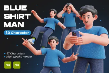 Blue Shirt Man Character 3D Illustration Pack