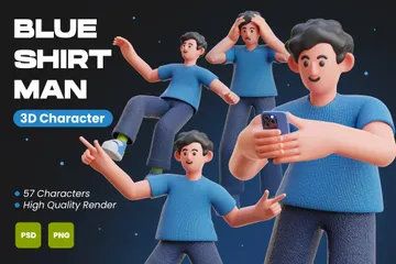 Blue Shirt Man Character 3D Illustration Pack