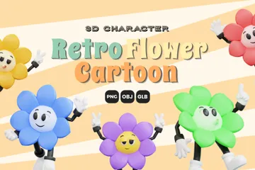 Blume Retro-Cartoon-Figur 3D Illustration Pack