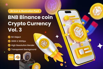 BNB Binance Digital Stablecoin Criptomoeda Vol 3 Pacote de Icon 3D