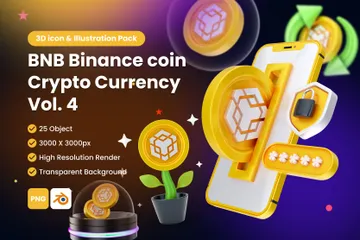 BNB Binance Digital Stablecoin Criptomoeda Vol 4 Pacote de Icon 3D