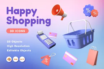 Feliz compras Pacote de Icon 3D