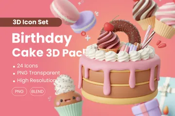 Bolo de aniversário Pacote de Icon 3D