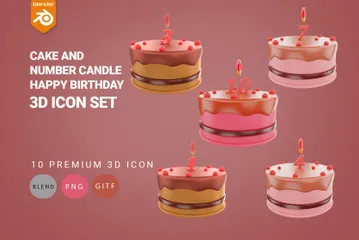 Pacote de bolo de aniversário com ícone 3D Pacote de Icon 3D