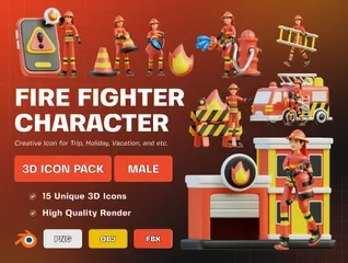 Versão Masculina do Pacote Fire Fighter 3D Pacote de Illustration 3D