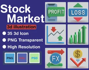 Aktienmarkt 3D Icon Pack