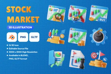 Aktienmarkt 3D Icon Pack