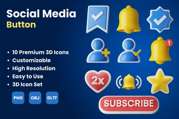 Botão de ação nas redes sociais Pacote de Icon 3D