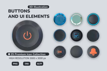 Botões e elementos da interface do usuário Pacote de Icon 3D