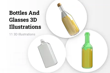 Bottles And Glasses 3D Illustration Pack
