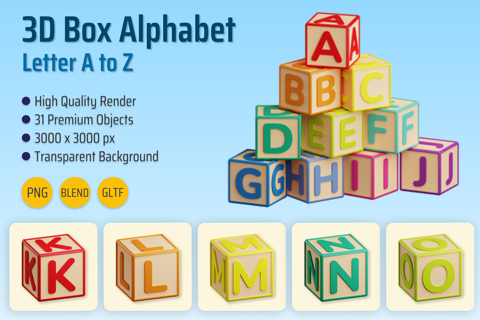 Premium Box Alphabet Letter A To Z 3D Illustration pack from Sign