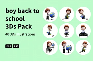 Boy Back To School 3D Illustration Pack
