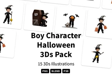 Boy Character Halloween 3D Illustration Pack