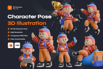 男の子キャラクターのポーズ 3D Illustrationパック