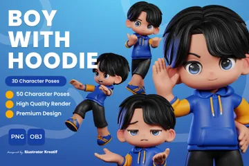 Boy Character Wear Hoodie 3D Illustration Pack