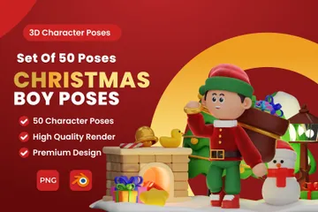 男の子のクリスマスキャラクターのポーズ 3D Illustrationパック