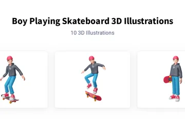 スケートボードで遊ぶ少年 3D Illustrationパック
