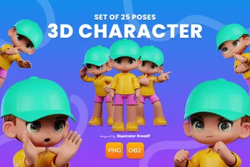 Boy With A Green Hat And Purple Pants 3D Illustration Pack