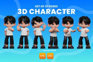 Boy With A White Shirt And Black Pants 3D Illustration Pack