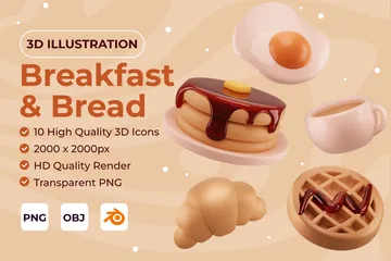 아침 식사와 빵 3D Icon 팩