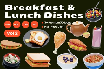 Breakfast & Lunch Dishes Vol 2 3D Icon Pack
