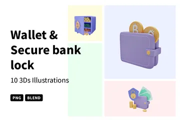 Geldbörse und sicherer Banktresor 3D Icon Pack