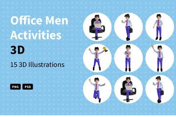 Aktivitäten für Männer im Büro 3D Illustration Pack