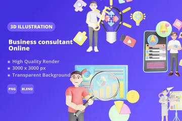 Business Consultant Online 3D Illustration Pack